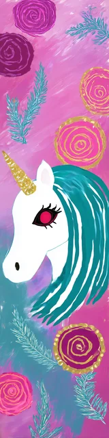 Free dragon bookmark with a unicorn drawn with teal hair